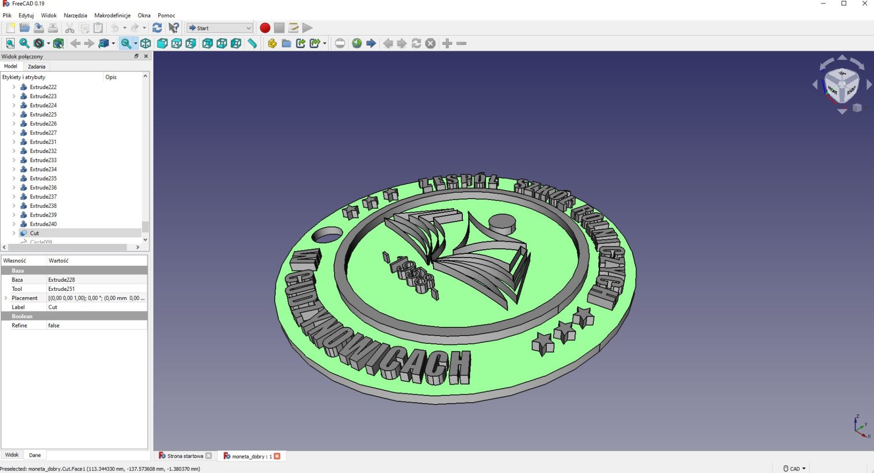 Przykład projektu w programie  FreeCAd